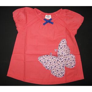 MINI Boden butterfly applique coral blue peasant top shirt short sleeve 3 4 12